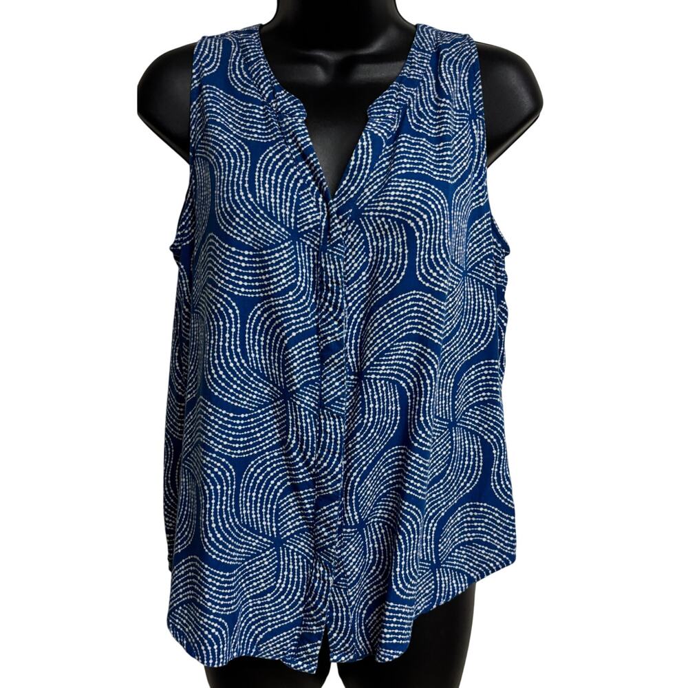 Escapada Blue White Geometric Women Medium Sleeveless Tunic Tank Top Resort EUC